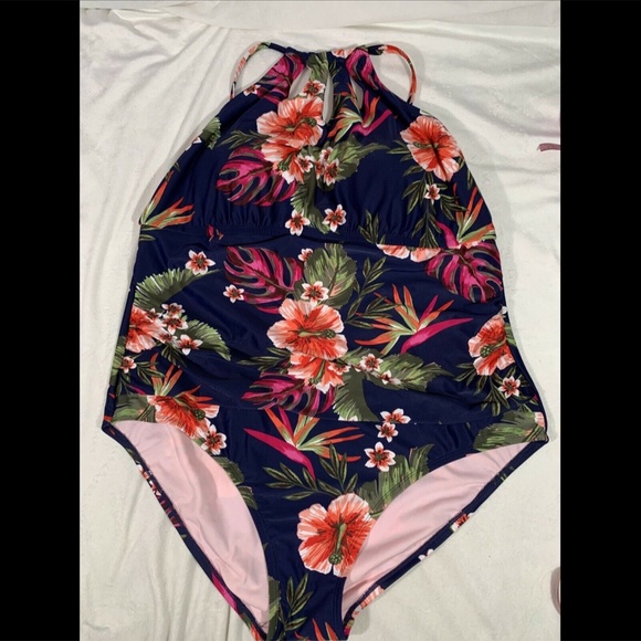 NWT $45 Kona Sol Tropeical Flora Keyhole Strap One‎ Piece Swimsuit [SZ 24W ] - Picture 4 of 12